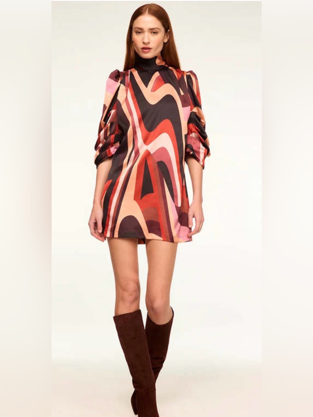 Misa Los Angeles Kelly Dress Canyon Stripe Satin Brown Tan Size XS
